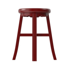 Modern Wooden Bar Stool, Scalloped Detail, Red Painted Wood, Angled View 3D Render