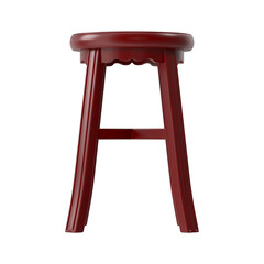 Modern Wooden Bar Stool, Scalloped Detail, Red Painted Wood, Side View 3D Render