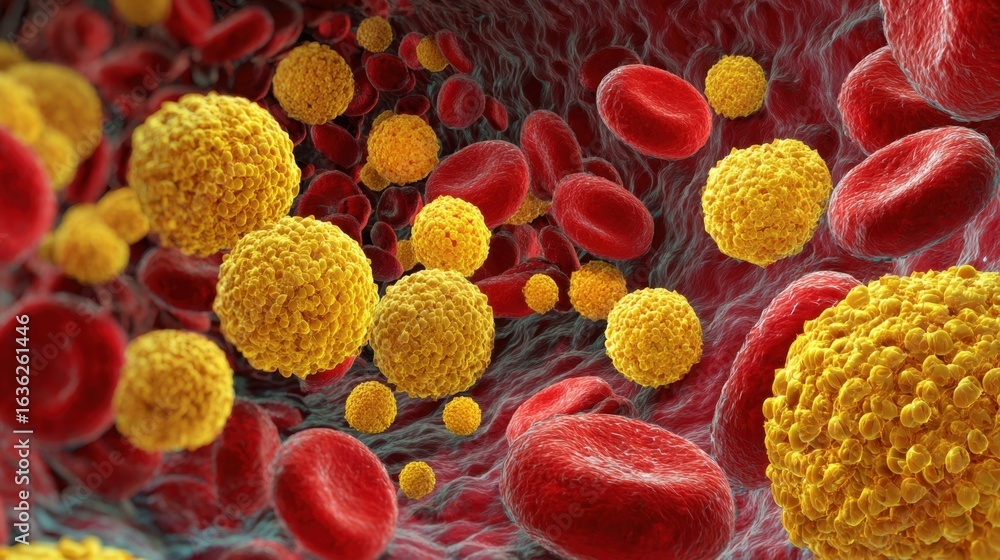 Poster scene style image capturing the progression of oxidative stress leading to fragmentation of red bloo