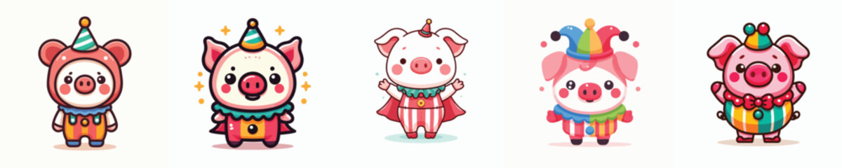 cute pig vector in clown costume