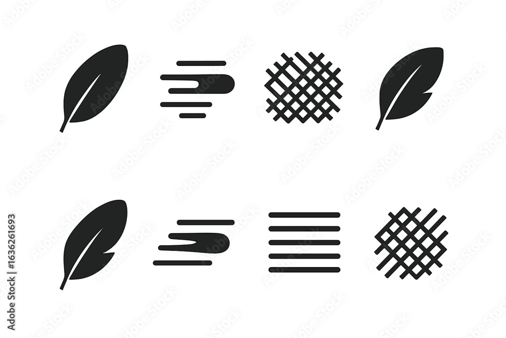 Poster stylized leaf designs in various patterns showcasing nature-inspired graphics and textures