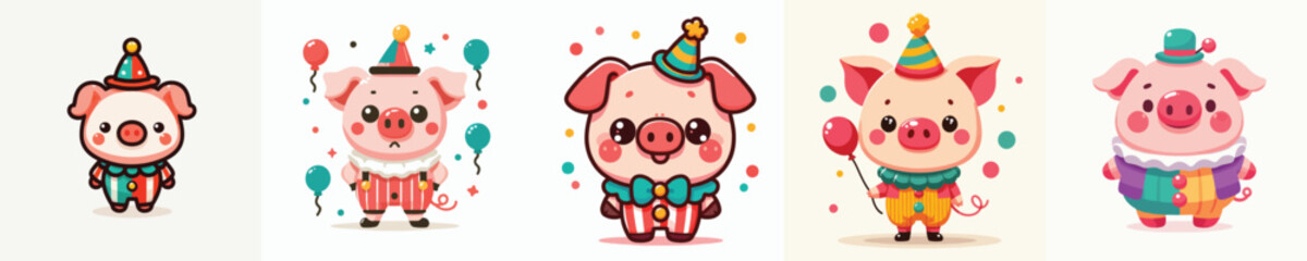 cute pig vector in clown costume