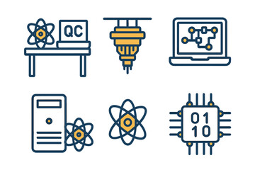 Innovative designs illustrating quantum computing concepts and technology with various elements displayed in a modern layout