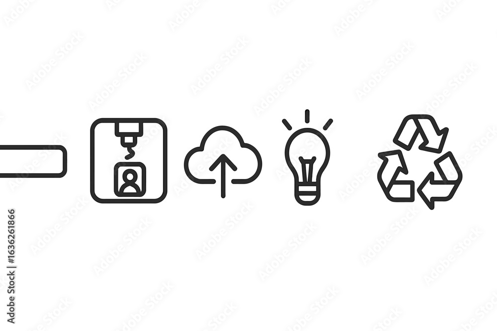 Poster digital icons representing various concepts of technology and sustainability in a minimalistic desig