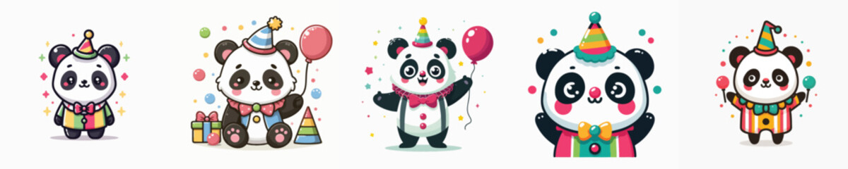 cute panda vector in clown costume