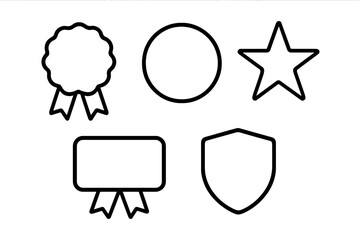 Outline of various award symbols including stars, shields, and ribbons displayed on a simple white background