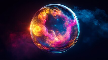 Obraz premium Colorful Abstract Sphere with Swirling Light Effects and Smoke