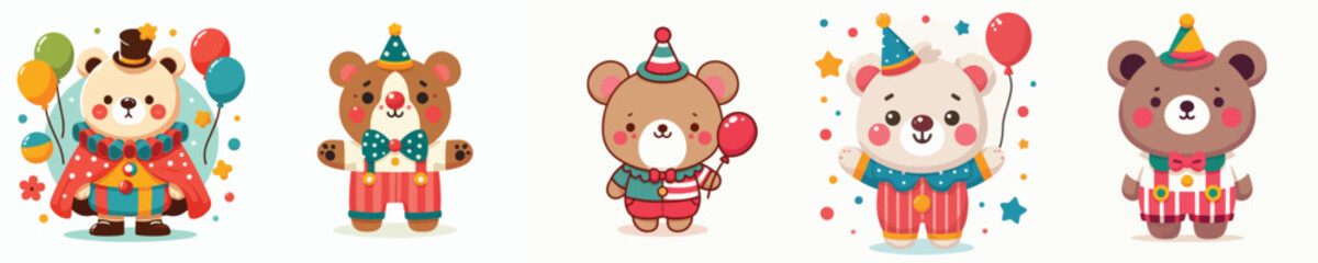 cute bear vector in clown costume