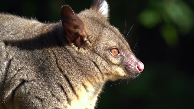 Australian Brushtail Possum Close-up Profile in Natural Habitat with Dark Background