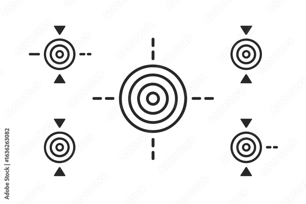 Poster Target symbols with concentric circles and indicators arranged in a pattern on a blank background