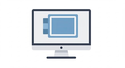 Desktop Computer with Blue Screen Sharing Icon on White