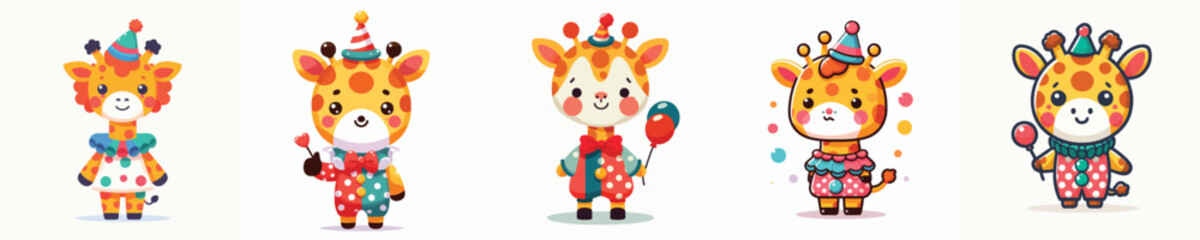 cute giraffe vector in clown costume