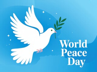 White dove carrying olive branch symbolizing world peace day