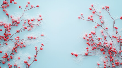 Berries and branches Christmas and winter background with copy space