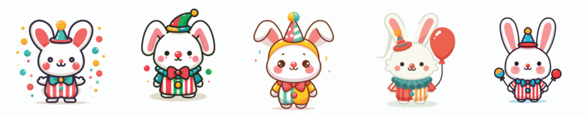 cute rabbit vector in clown costume