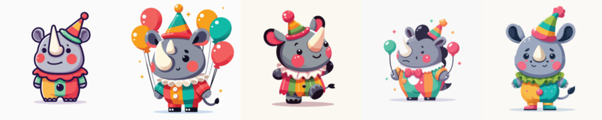 cute rhino vector in clown costume