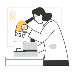 Scientific discovery in a school laboratory, a dedicated woman researcher studies DNA through a microscope.