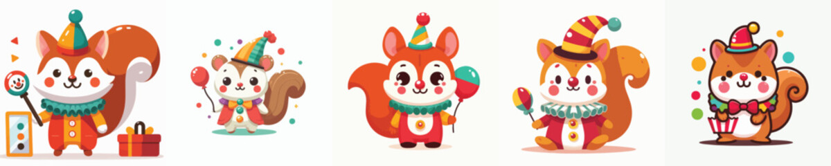 cute squirrel vector in clown costume
