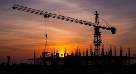 Construction site, building, crane, development, real estate, engineer, hard hat, safety, skyscraper, foundation, urban, city, job, progress, industrial