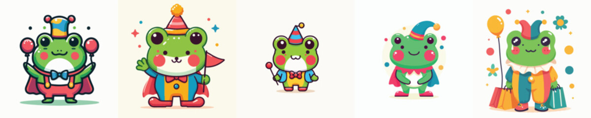 cute frog vector in clown costume