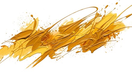 Abstract yellow paint strokes on white background. Golden acrylic paint splash, element for creative design.