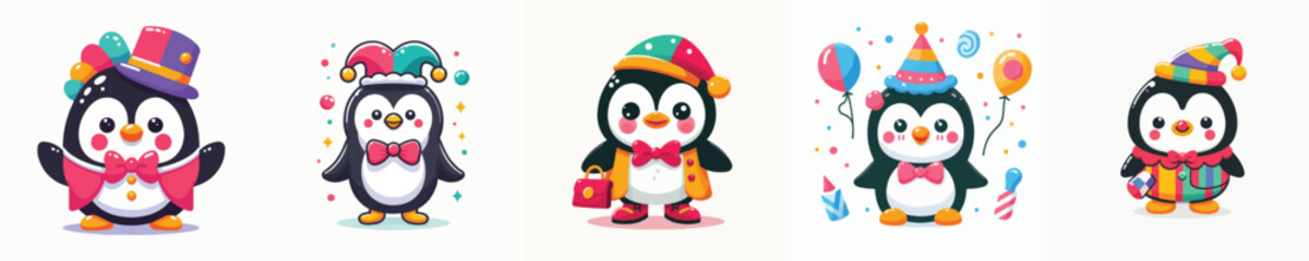 cute penguin vector in clown costume