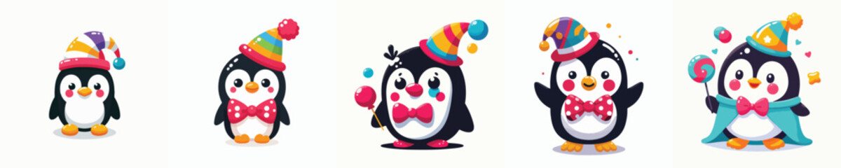 cute penguin vector in clown costume
