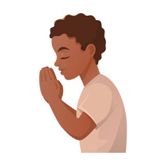 Fototapeta premium Boy praying with closed eyes side view