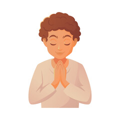 Boy praying with closed eyes front view
