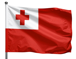  Tonga Flag Waving in Breeze with Realistic Fabric Folds, Front View