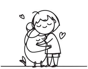 Cartoon cute girl with a toy. Coloring book for children