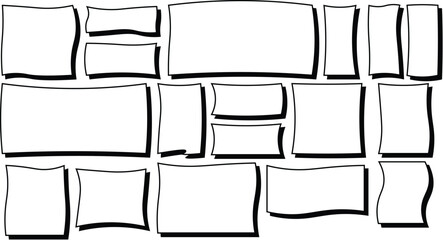 Empty Hand-Drawn Irregular Frames & Borders with Drop Shadow. Comic Book Style White Panels for Text or Design Elements on Blank Background.