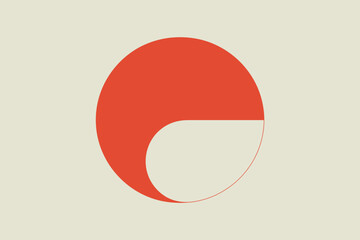 A minimalist graphic featuring a red circle with a curved cutout on a light beige background design art
