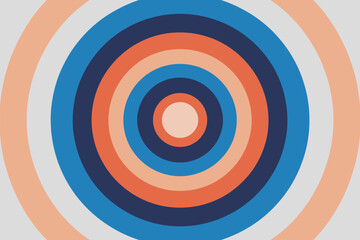 Concentric circles in shades of blue orange and white forming a retro style abstract background design