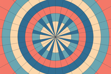 Circular pattern with concentric rings in shades of blue orange and beige creating a retro vibe design