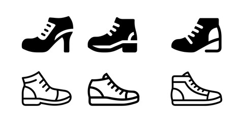 Collection of shoe and boot icons isolated on white background