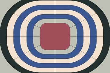 Abstract concentric shapes with rounded corners in blue beige gray black and maroon colors