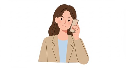 Worried Businesswoman Holding Smartphone Wearing Blazer with Brown Hair
