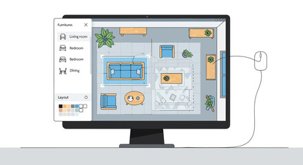 Interior Design Software Showing Floor Plan on Computer Screen