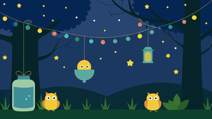 Fototapeta premium Night Garden Birthday with Twinkling Fairy Lights