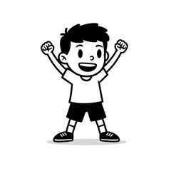 Excited Young Boy Celebrating Victory with Raised Fists.