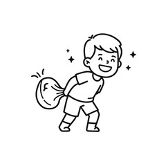 Happy Boy Carrying a Large Bag.