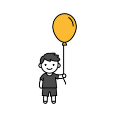 Happy Boy Holding Yellow Balloon.