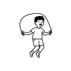 Happy Boy Jumping Rope Cartoon Illustration.