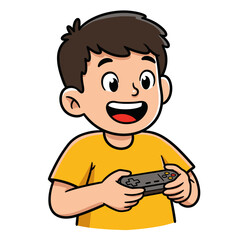 Happy Boy Playing Video Games with Controller.