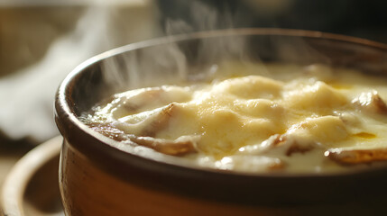 Melty cheese topping on hot comfort dish