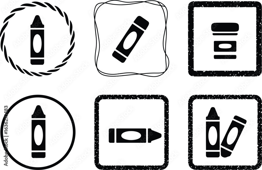 Poster Various crayon icons in different frames and orientations on white background