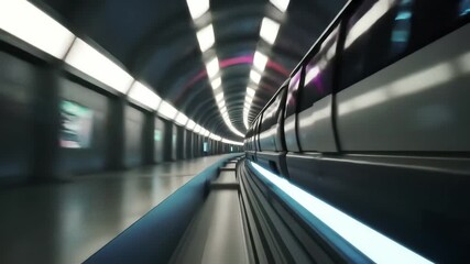 Dynamic Futuristic Maglev Train Speeds Through Brightly Lit High-Tech Tunnel, Showcasing Rapid Transit - Powered by Adobe