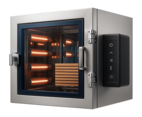 Infrared wood drying chamber with reflective inner walls and adjustable heat settings for a veneer production line