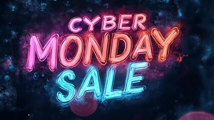 Neon cyber Monday sale sign glowing against a dark backdrop, highlighting enticing shopping deals and discounts for eager consumers - Powered by Adobe